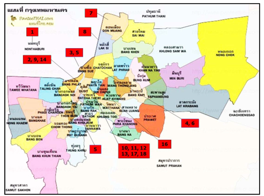 Map of Bangkok Metropolitan Area and location of army units participating in this study
